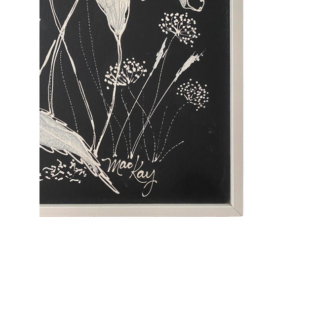 Mid-Century Original Black-and-White Oil Painting "Fleurs" - Signed MacKay For Sale In Phoenix - Image 6 of 11