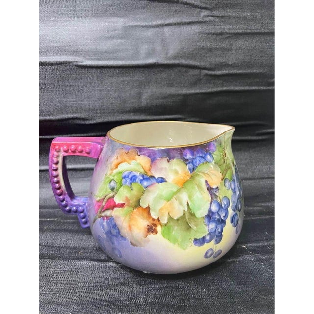 Off-white Vintage American Belleek Hand-Painted Cider Pitcher With Grapes For Sale - Image 8 of 10