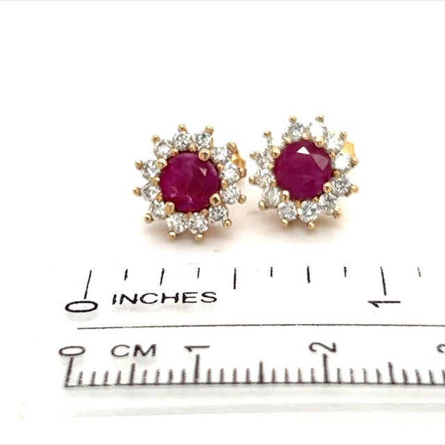 Natural Ruby Diamond Earrings 14k Yellow Gold 2.20 TCW Certified For Sale - Image 11 of 16