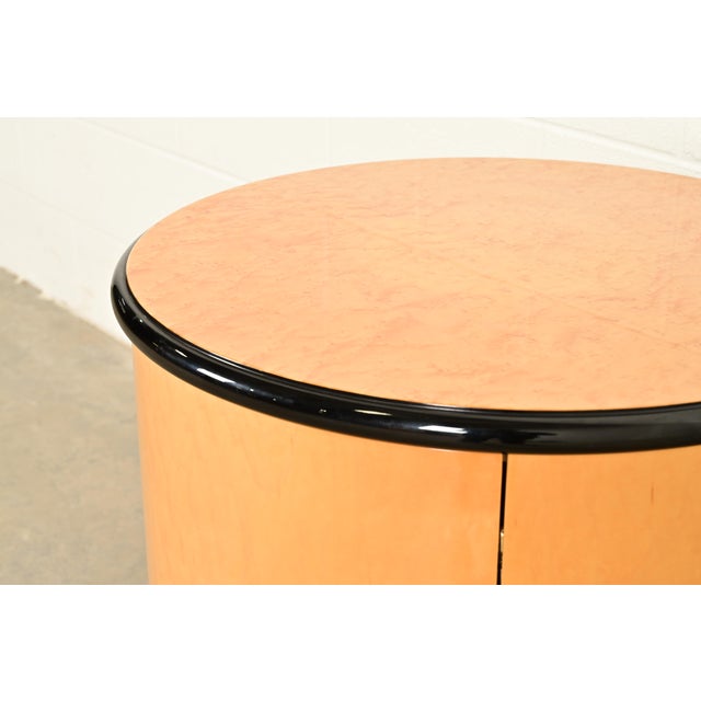 Wood Milo Baughman Style Birdseye Maple Drum Side Table by Henredon For Sale - Image 7 of 12