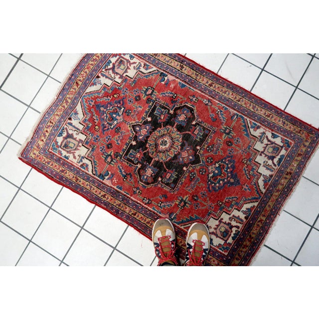 1920s 1920s, Antique Persian Heriz Rug Wool Handmade 3' X 4.4' For Sale - Image 5 of 10