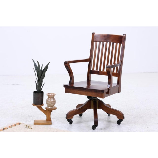 Antique Wooden Swivel Office Chair For Sale - Image 13 of 15