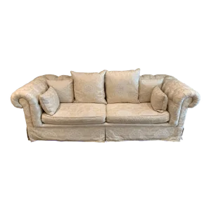 1990s Rolled Arm 8 Foot Tufted Sofa