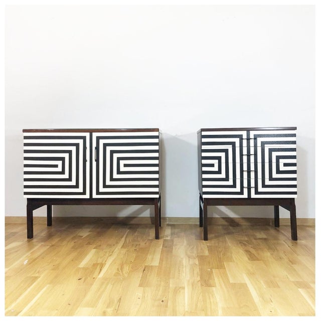Polish Modular Sideboard with Op Art Motif in Glass, 1970, Set of 2 For Sale - Image 13 of 18