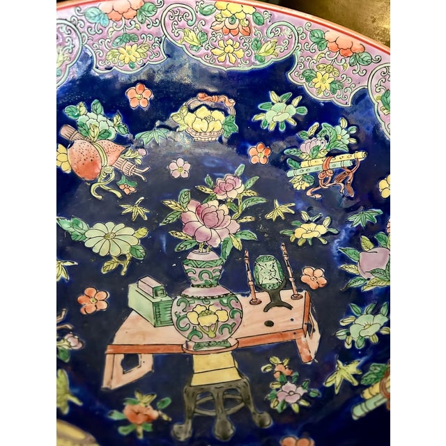 Chinoiserie Vintage Chinese Famille Rose Cobalt Blue Porcelain Bowl For Sale - Image 3 of 7