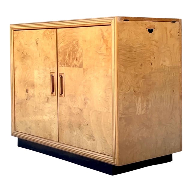 Vintage Henredon Modernist Two Door Burl Wood Server For Sale