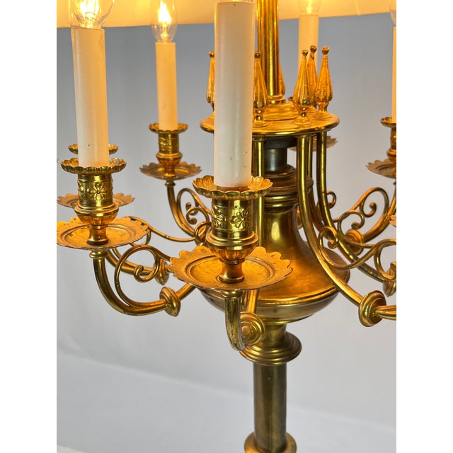 Mid 20th Century Neoclassical 10-Light Brass Candelabra Floor Lamps With Shades - a Pair For Sale - Image 14 of 17