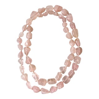 Vintage Rose, Quartz Hand Tied Beaded Necklace, 32 Inches For Sale