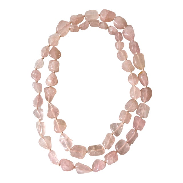 Vintage Rose, Quartz Hand Tied Beaded Necklace, 32 Inches For Sale