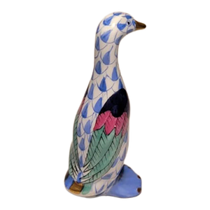 Vintage MCM Herend Blue Fishnet Tiny Goose Figurine