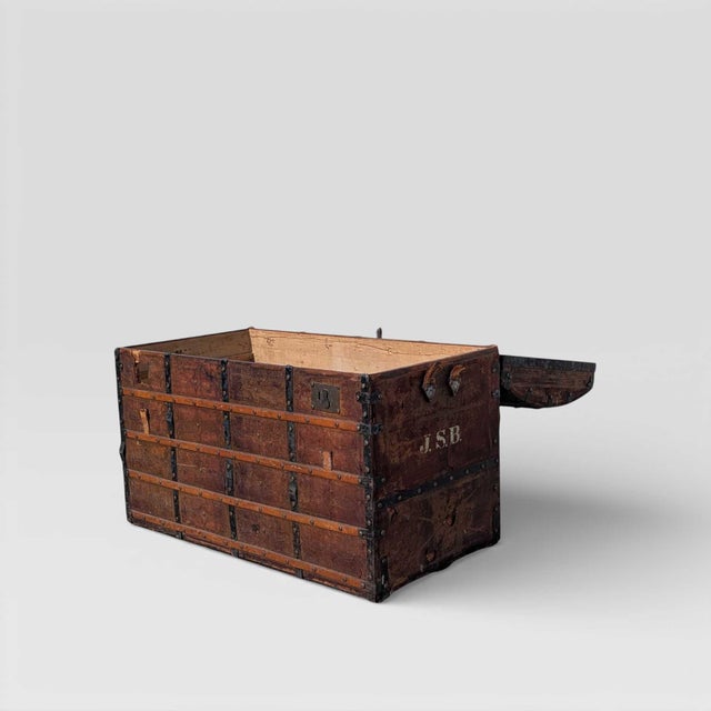 Antique Dome-Top Wooden Trunk With Original Iron Hardware and Patina, Late 19th Century For Sale - Image 9 of 15