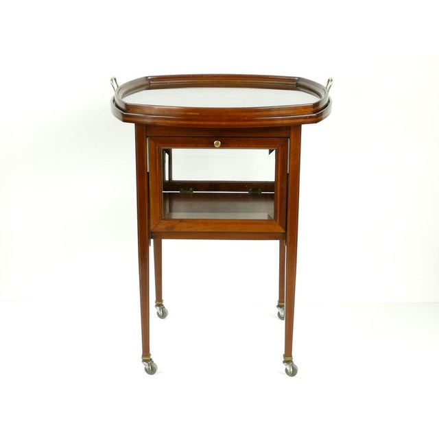 French Neoclassical Mahogany Bar Cart with Glass Tray, 1930s For Sale - Image 4 of 8