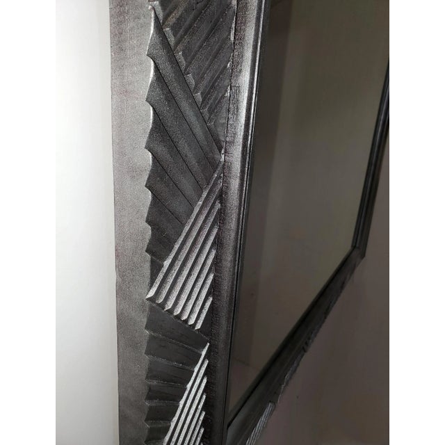 Silver Vintage Large Square, Carved Silvered Wood Mirror For Sale - Image 8 of 12