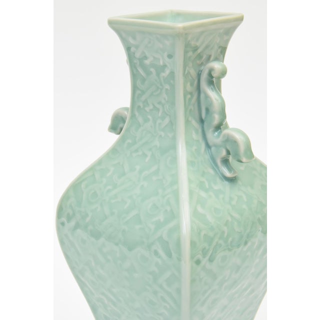Mid-Century Modern Vintage Mid Century Modern Porcelain Asian Vase in Celadon Green, 1950's For Sale - Image 3 of 11