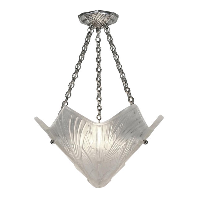 Hettier & Vincent Art Deco Pendant Chandelier Circa 1930 - Hexagonal Glass & Nickel For Sale