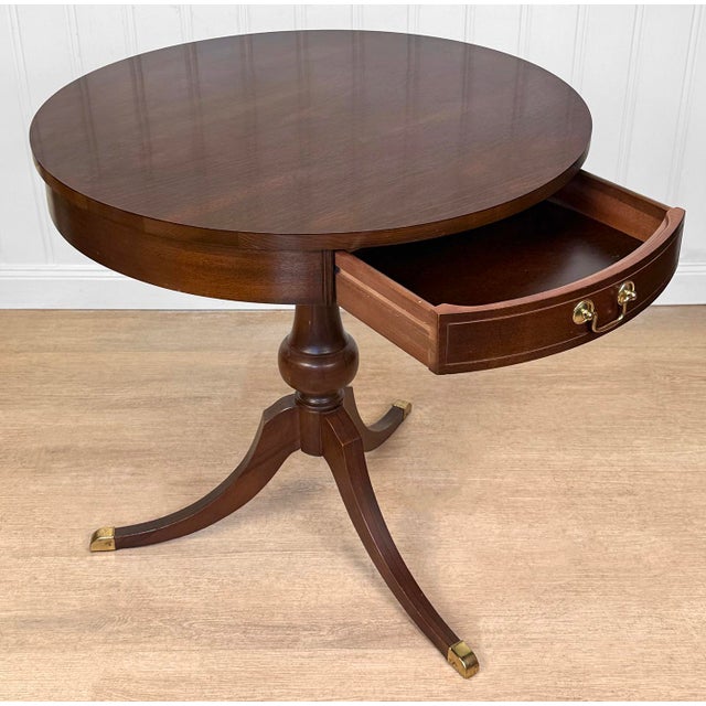 Mersman Vintage Traditional Mahogany Round Drum Table For Sale - Image 4 of 13