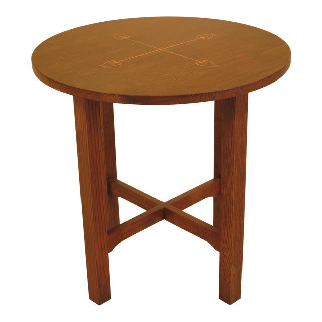 Stickley Mission Oak Round Inlaid Occasional Table Chairish