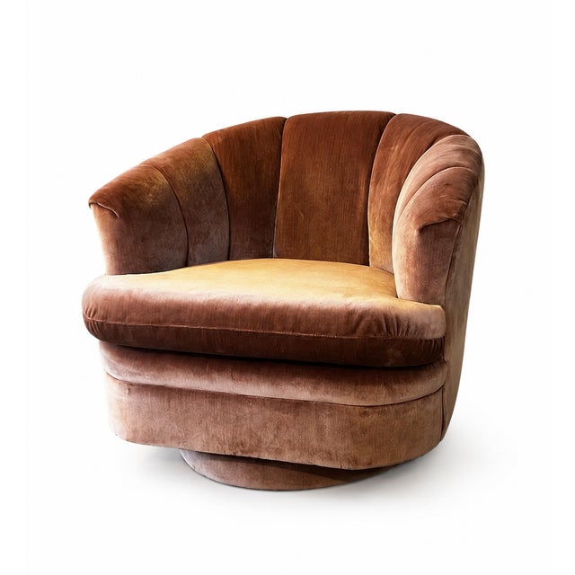 Vintage 1970s Handcrafted Charles Schneider Mid Century Modern Channel Back Swivel Chair For Sale - Image 9 of 12