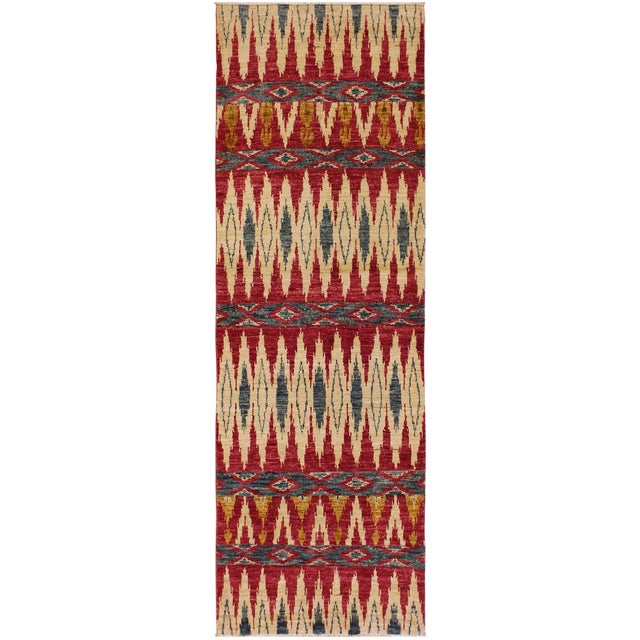 Modern Peshawar Pink/Green Wool Runner Rug- 2 Ft. 8 In. X 7 Ft. 6 In. For Sale - Image 10 of 10