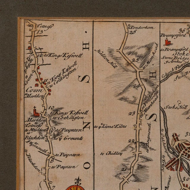 1700's Antique Coaching Road Map, South Devon For Sale - Image 6 of 12