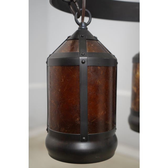 Glass 1990s Mica Lamp Co. Arts & Crafts Mission Lantern Chandelier For Sale - Image 7 of 8