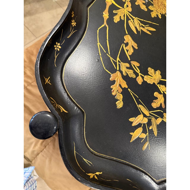 Black & Gold Regency Style Tray Cocktail Table For Sale - Image 4 of 12