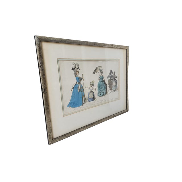 Mid 20th Century Framed “Dames De Paris” Lithograph – Mid-Century Reproduction of 18th-Century Fashion Illustration 23.5″ W × 18″ H × 0.5″ D For Sale - Image 5 of 5