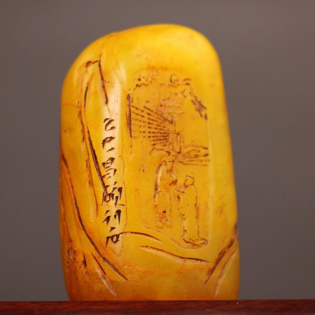 Stone 1970s Carved Tianhuang Stone Seal With Figural Landscape Scene For Sale - Image 7 of 9