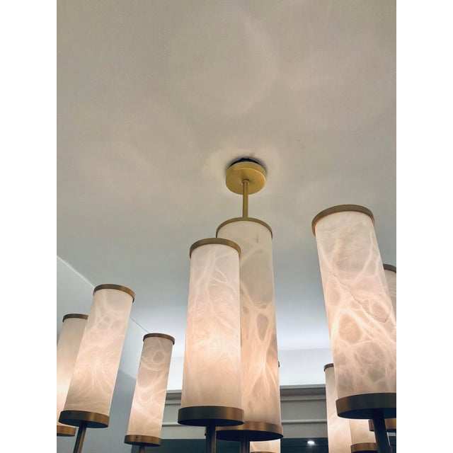 2020s Jean-Louis Denoit for Baker Modern Satin Brass and Alabaster Sodalite Chandelier For Sale - Image 5 of 5