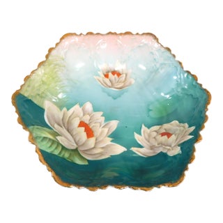 1940s Aqua Pt Bavaria Tirschenreuth Serving Bowl With Hand Painted Flowers For Sale