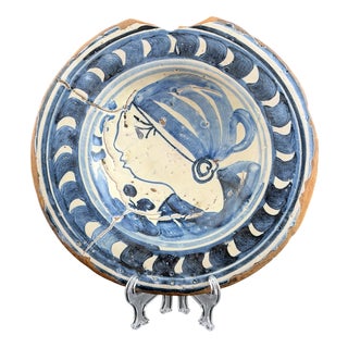 Catalan Blue and White Plate with Female Figure, Spain, 1620-1700 For Sale