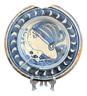 Catalan Blue and White Plate with Female Figure, Spain, 1620-1700