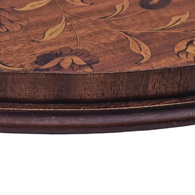 Monumental English Butler's Gallery Tray Edwardian Ornate Inlay Mahogany 27" For Sale - Image 9 of 14