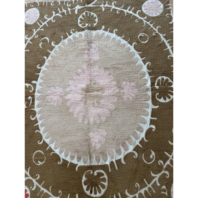 Mid 20th Century Suzani Tablecloth From Asian 4'6'' X 5'1'' For Sale - Image 14 of 18