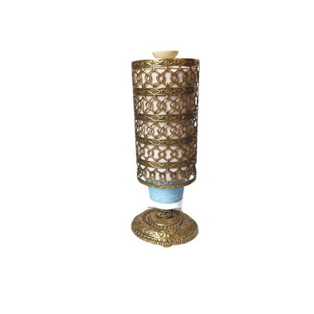 Vintage Hollywood Regency Dixie Cup Dispenser Gold Metal Vanity Decor Holder MCM For Sale - Image 6 of 8