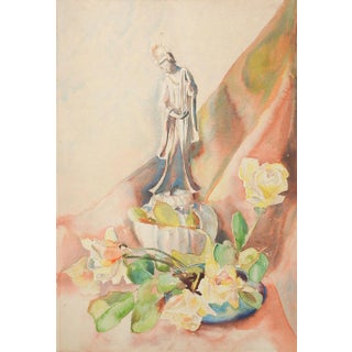 Mid Century Still Life Painting With Yellow Roses For Sale