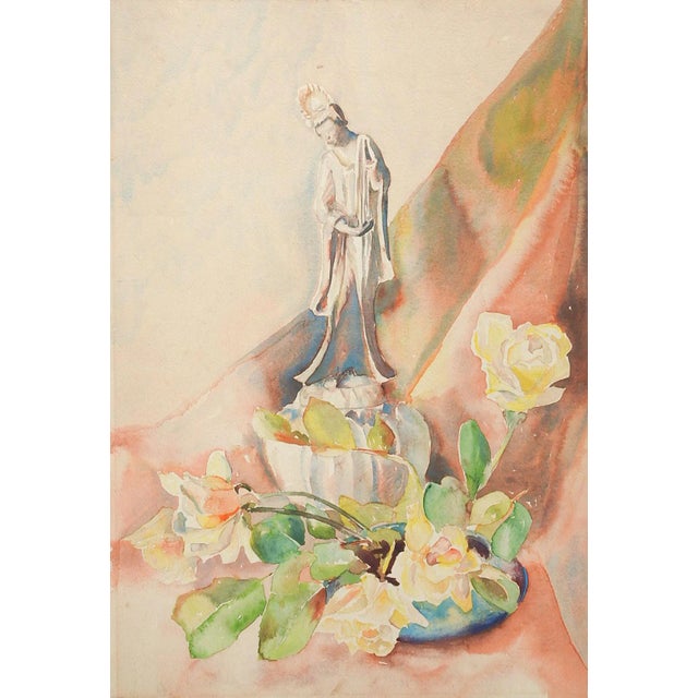 Mid Century Still Life Painting With Yellow Roses For Sale