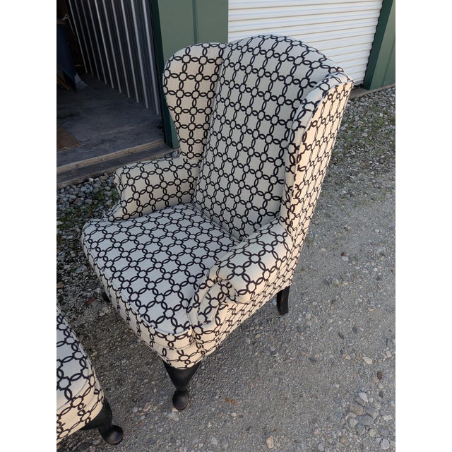 Queen Anne Sylvia Wingback Chair With Ottoman/Stool. Model Is a Traditional Queen Anne Style Chair With Cabriole Legs and Rolled Arms. For Sale - Image 3 of 14