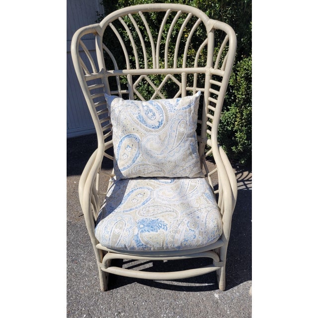 Wood 1970s Pair of Attributed Ficks Reed Rattan Wingback Chairs For Sale - Image 7 of 12