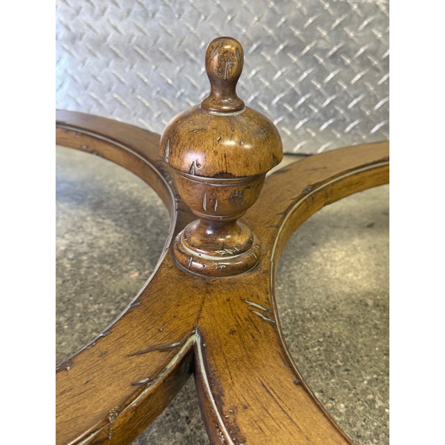 1990s William and Mary Style Rustic Wood Glass Top Farmhouse Coffee Table For Sale - Image 5 of 10