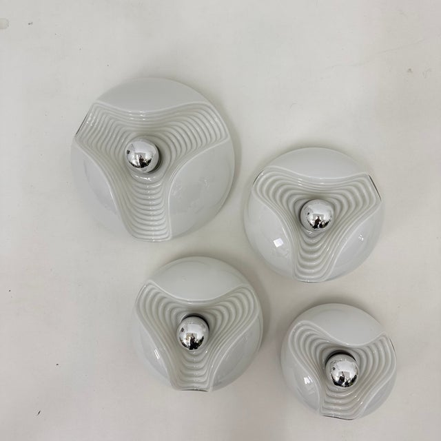Mid-Century Modern Milk Glass Wave Wall Lamps from Peill & Putzler, 1970s, Set of 4 For Sale - Image 3 of 10