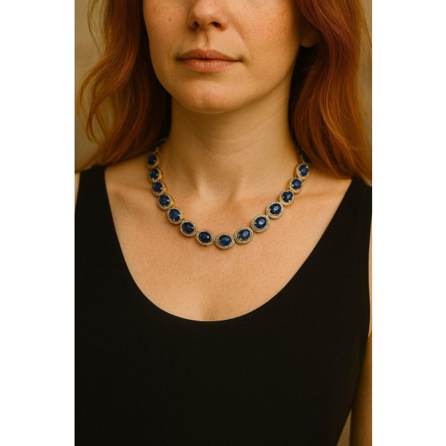 Bochic “Capri” Vintage Tanzanite & Diamond Necklace Set 18K Gold & Silver For Sale - Image 10 of 13