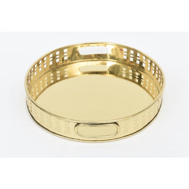 1980s Vintage Oval Brass Square Perforated Serving Tray Barware With Handles For Sale - Image 5 of 10