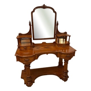Antique Victorian Carved Mahogany Dressing Table, 1860s For Sale