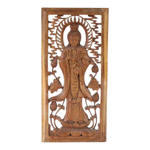 Mid 20th Century Buddha Wooden Carving Wall Decor