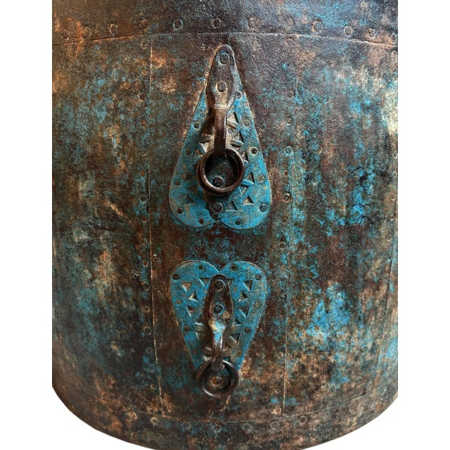 Vintage Iron Worn Blue Barrel For Sale - Image 4 of 4