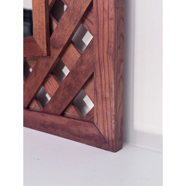Vintage Rustic Traditional Hand-Made Solid Wood Lattice Wall Mirror For Sale - Image 11 of 13