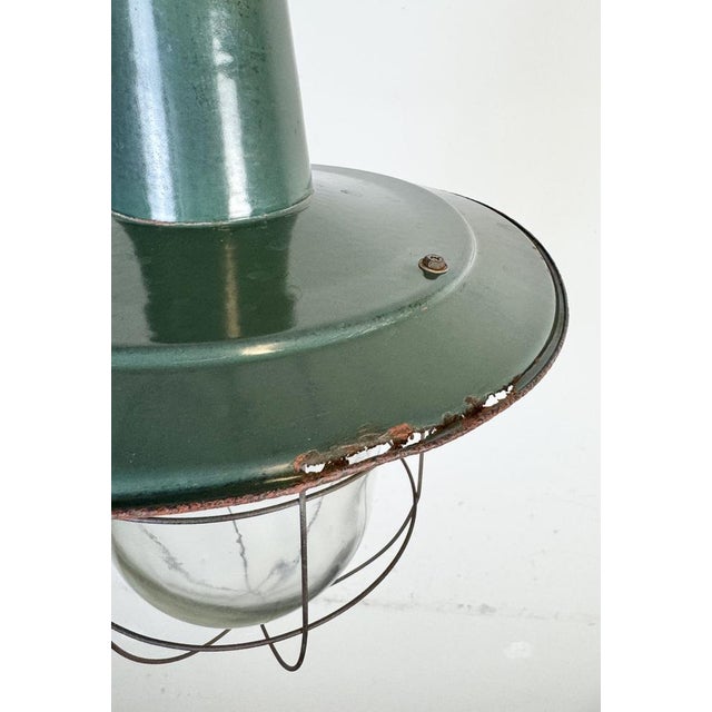 Industrial Green Enamel Cage Pendant Light, 1960s For Sale - Image 6 of 18