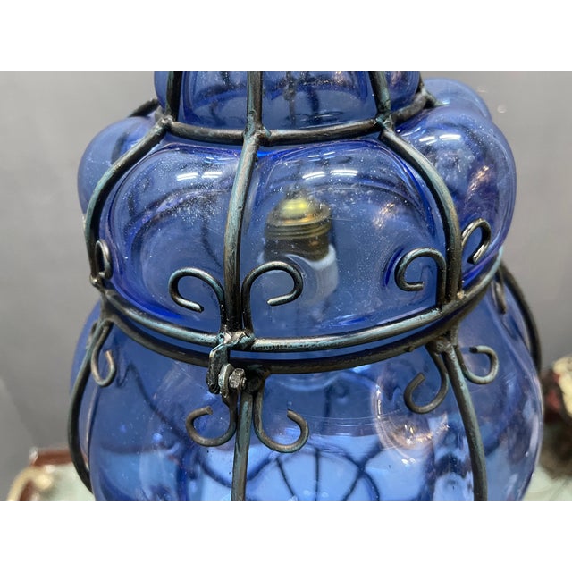 Wrought Iron and Murano Glass Pendant Light, 1980s For Sale - Image 14 of 16