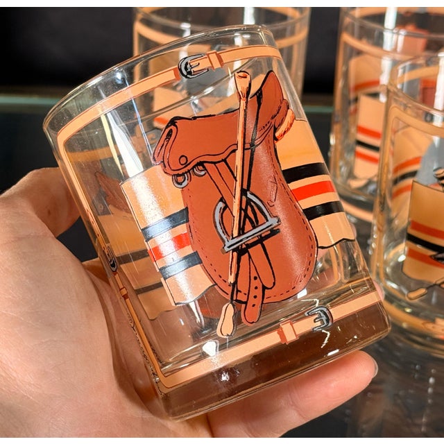 American Mid Century Equestrian Polo Theme Rocks Glasses c.1960s - Set of 4 For Sale - Image 3 of 5